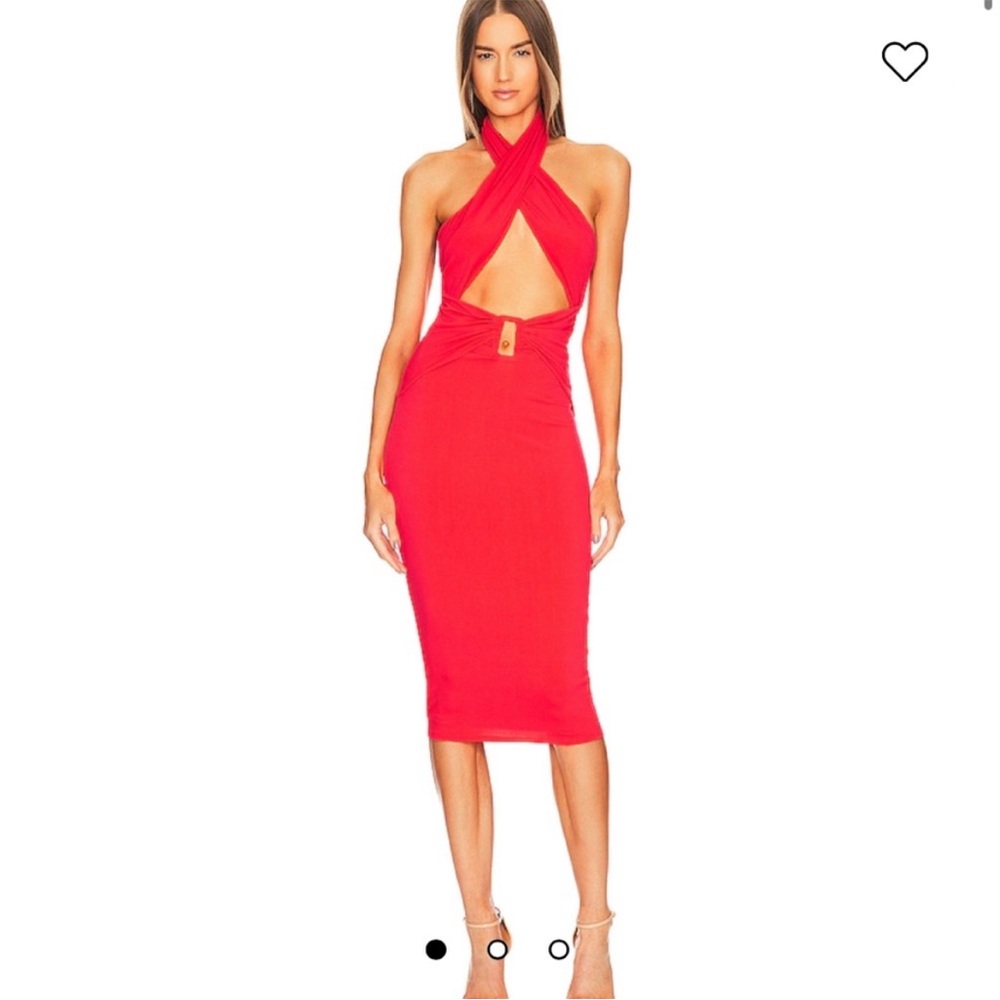 Michael Costello Red Twist Halter Midi Dress